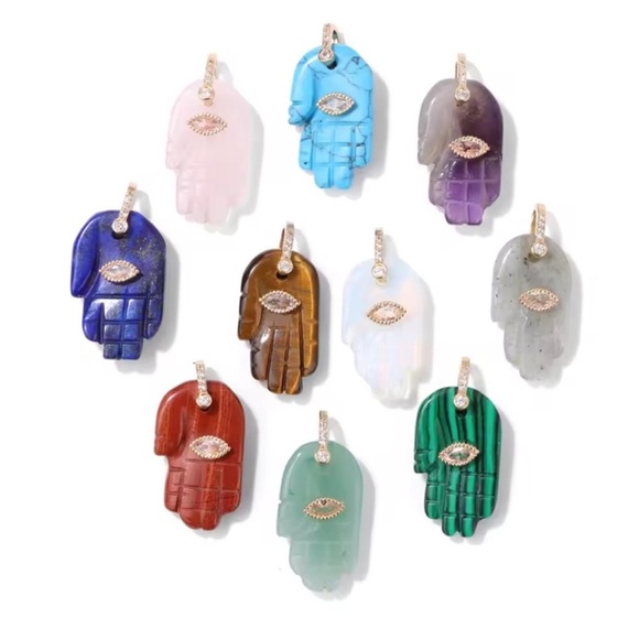 Turquoise Hand Hamsa Stone Pendant Charm - Picture 5 of 7